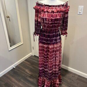 Jessica Simpson Plum Tie Dye off shoulder maxi dress, Size Small